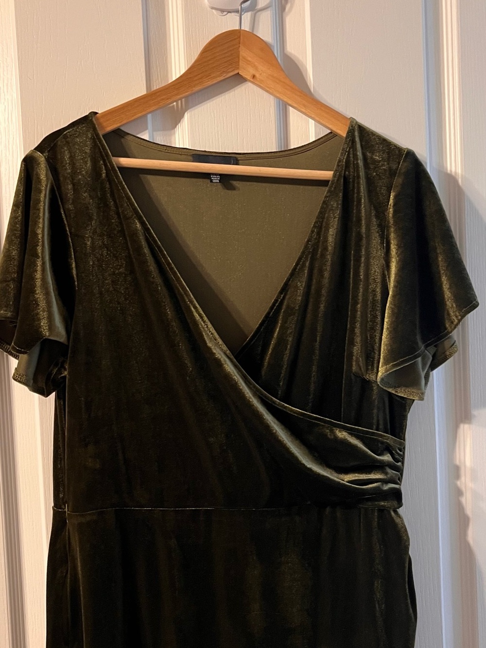 Lucy Paris Olive Green Velvet faux-Wrap Midi Dress - Picture 3 of 5